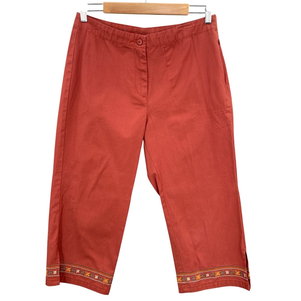 Woolrich Capri Woman 8 Orange Butterfly Embroidered Boho Crop‎ Statement Cotton